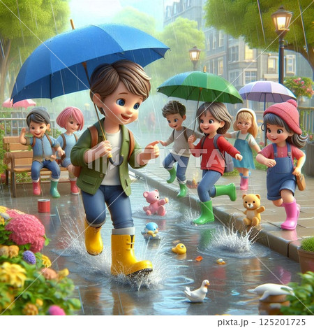 子どもと雨のコラボレーション 125201725
