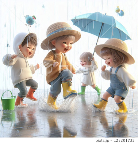 雨がつなぐ楽しいひととき 125201733