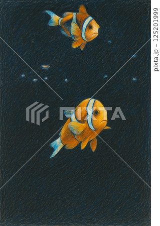 クマノミいろいろ：色鉛筆・絵本・ポップ・水墨・漫画・リアル・浮世絵・油絵風イラストセット 125201999