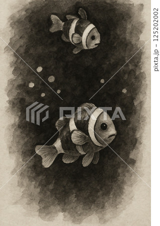 クマノミいろいろ：色鉛筆・絵本・ポップ・水墨・漫画・リアル・浮世絵・油絵風イラストセット 125202002