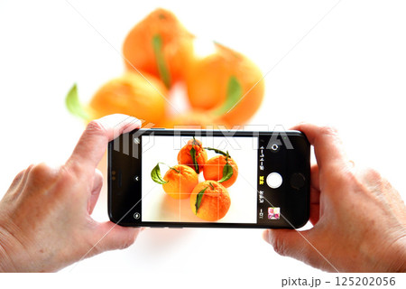 携帯電話で花の写真を撮るシニア 携帯電話で花の写真を撮るシニア 125202056