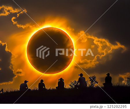 金環日食を眺める人々のイメージ素材 金環日食を眺める人々のイメージ素材 125202295