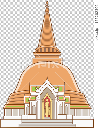 Illustration of Phra Pathom Chedi, Ancient pagoda in Thailand. 125202302