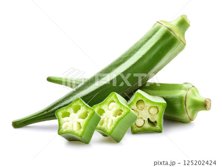 新鮮なオクラ。白背景。 新鮮なオクラ。白背景。 125202424