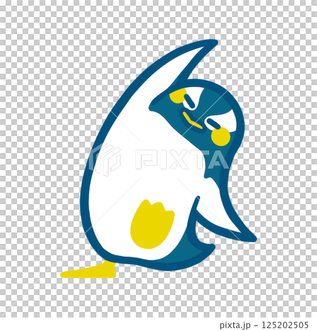 Color illustration of a Gentoo penguin stretching out comfortably 125202505