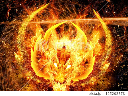 抽象的な龍の形に燃え上がる火炎の3dイラスト 125202778