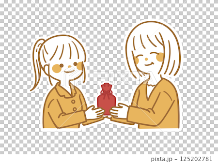 一幅色彩豐富的插圖，描繪了女兒給媽媽禮物 125202781