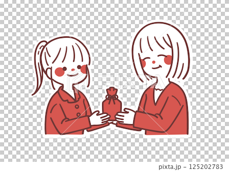 女兒送媽媽禮物的彩色插圖 125202783