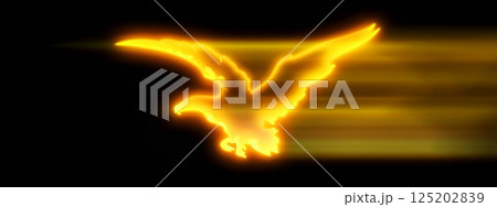 黒い背景に羽ばたく抽象的な火の鳥の3dイラスト	 125202839