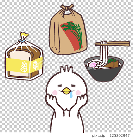 Illustration of a white bird thinking about staple food 125202947