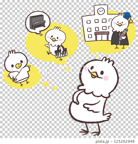 子育てを想像するおなか出た白い鳥のイラスト 125202949