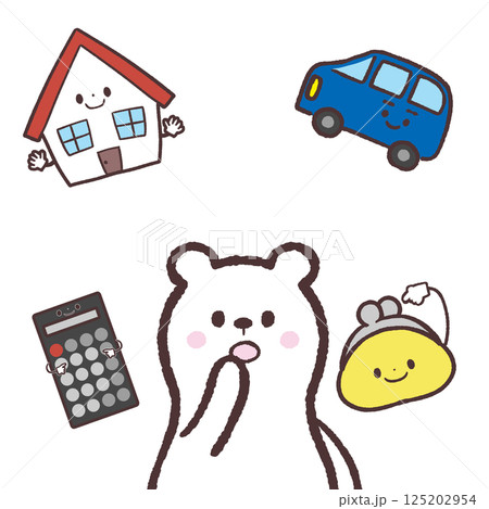 お金の使い方考えるシロクマイラスト 125202954