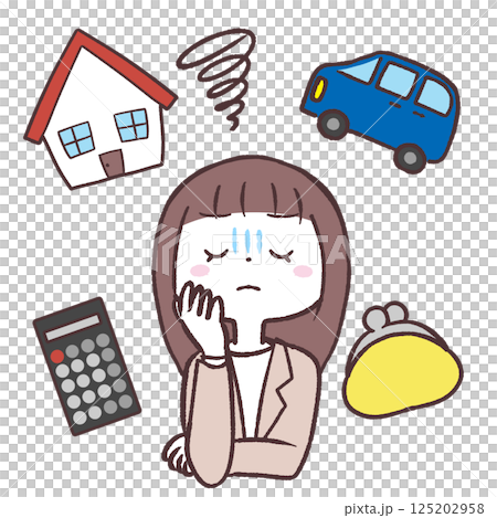 Illustration of a woman worried about expenses 125202958