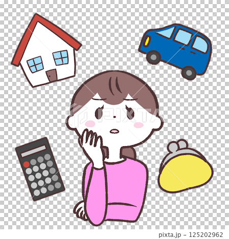 一位家庭主婦擔心必要付款的插圖 一位家庭主婦擔心必要付款的插圖 125202962
