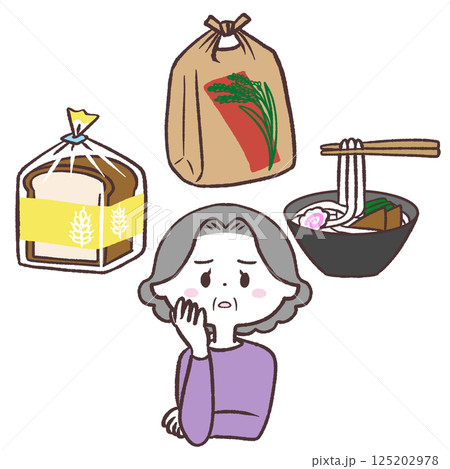 主食を考えるシニア女性イラスト 主食を考えるシニア女性イラスト 125202978