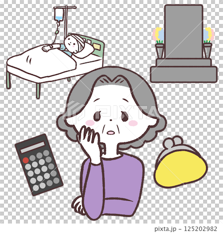 一位老年婦女思考退休後所需的錢 125202982