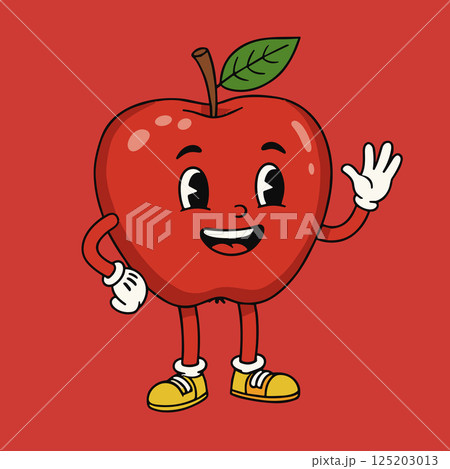 Retro Groovy Vintage Red Apple Fruit Mascot Vector Retro Groovy Vintage Red Apple Fruit Mascot Vector 125203013