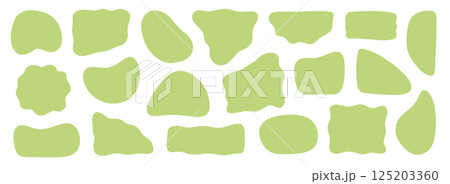 Abstract organic shape round form set. Green color liquid organic blob curve shape figure. Abstract liquid bubble, wavy different form. Soft round oval pattern background. Vector 125203360