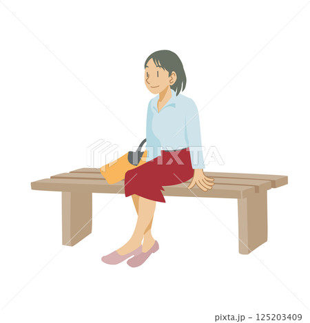 ベンチで休憩する女性 125203409