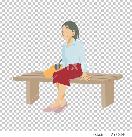 ベンチで休憩する女性 125203409