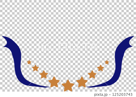 可愛的手繪橙色星星和藍色絲帶框架 125203743