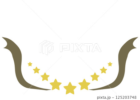 可愛い手描きの黄色の星と茶色のリボンフレーム 125203748