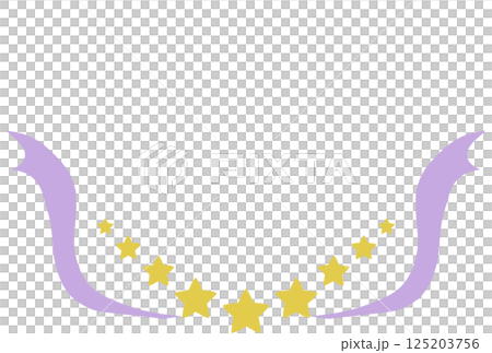 可愛的手繪黃色星星和紫色絲帶框架 125203756