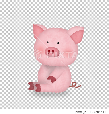 Hand-drawn illustration of a cute pig sitting and looking up 125204417