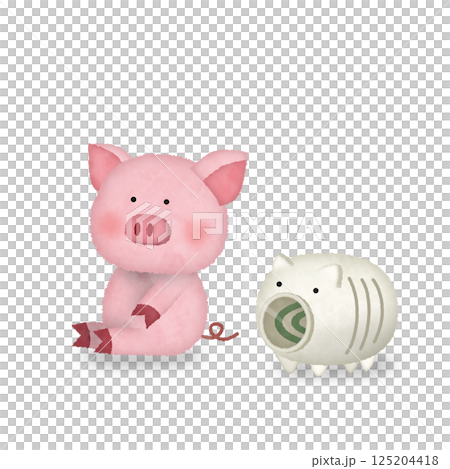 Hand-drawn illustration of a pig and mosquito coil Hand-drawn illustration of a pig and mosquito coil 125204418