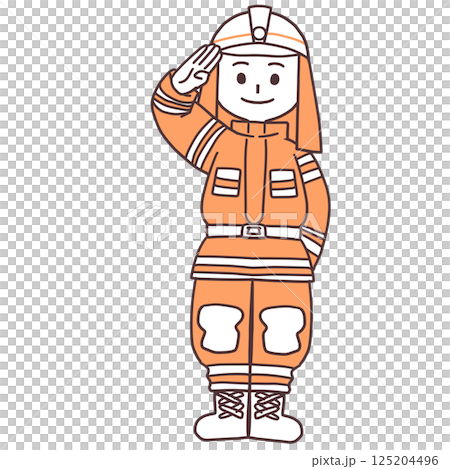 A simple full-body illustration of a saluting firefighter 125204496