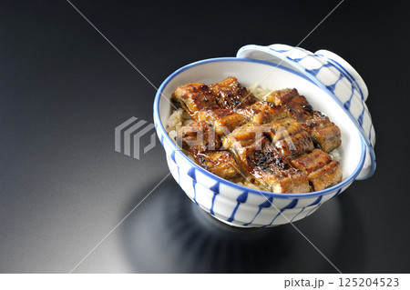 うな丼を黒背景で撮影 125204523