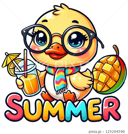 Cute summer chick enjoying a refreshing drink and fun vibes. Cute summer chick enjoying a refreshing drink and fun vibes. 125204590