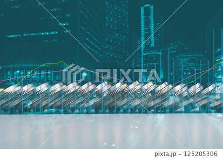 Economy trends background for business, financial meltdown, Cryptocurrency digital economy. Double exposure of graph and rows of coins for finance and business concept. financial investment busines Economy trends background for business, financial meltdown, Cryptocurrency digital economy. Double exposure of graph and rows of coins for finance and business concept. financial investment busines 125205306