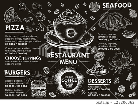 Coffee house menu. Restaurant cafe menu, template design. Food flyer.	 125206362