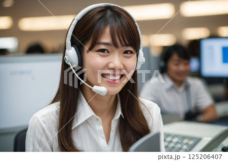 コールセンターで働く笑顔の女性 ai コールセンターで働く笑顔の女性 ai 125206407