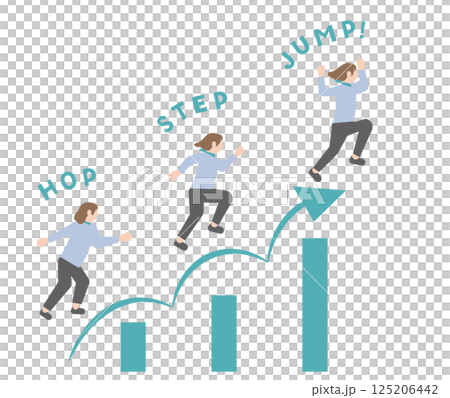 ステップアップ、レベルアップ、スキルアップ、ジャンプアップ、成長のイメージのピクトグラム風のビジネス 125206442