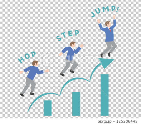 ステップアップ、レベルアップ、スキルアップ、ジャンプアップ、成長のイメージのピクトグラム風の男子学生 125206445