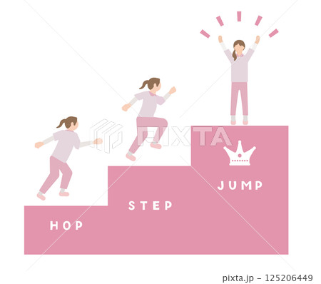 ステップアップ、レベルアップ、スキルアップ、ジャンプアップ、成長のイメージのピクトグラム風の看護師の 125206449