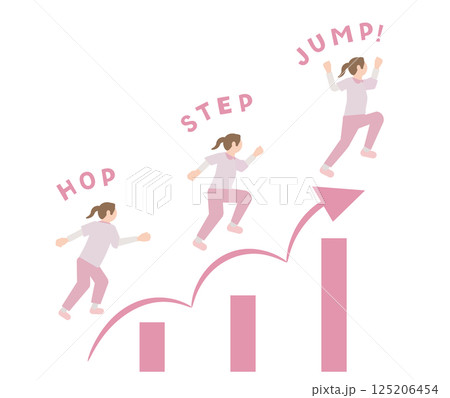 ステップアップ、レベルアップ、スキルアップ、ジャンプアップ、成長のイメージのピクトグラム風の看護師の ステップアップ、レベルアップ、スキルアップ、ジャンプアップ、成長のイメージのピクトグラム風の看護師の 125206454