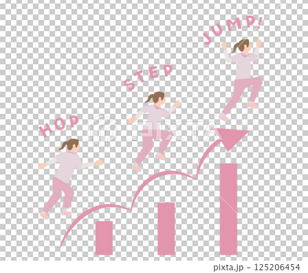 Pictogram style nurse with image of step up, level up, skill up, jump up, growth Pictogram style nurse with image of step up, level up, skill up, jump up, growth 125206454