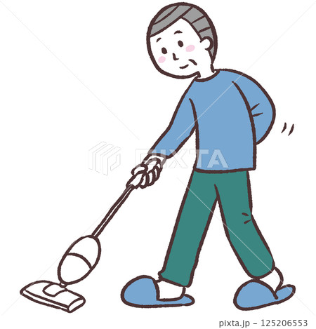 スティック掃除機を使うシニア男性イラスト 125206553