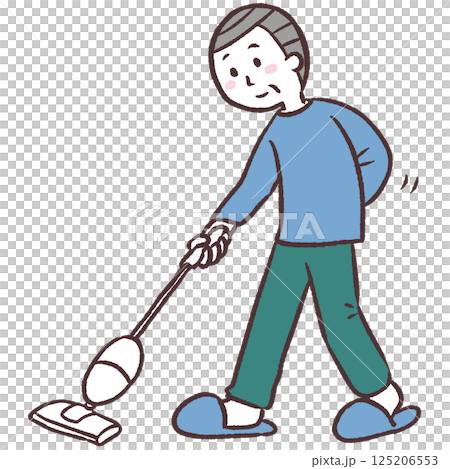スティック掃除機を使うシニア男性イラスト 125206553