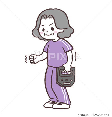 握力をはかるシニア女性全身イラスト 握力をはかるシニア女性全身イラスト 125206563