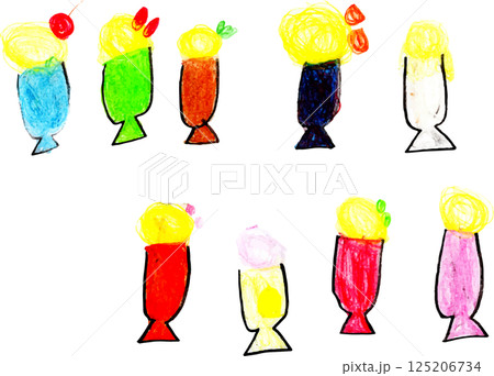 子供が描いたメロンソーダパフェ　ジュースとアイス 125206734