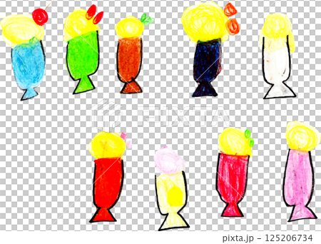 子供が描いたメロンソーダパフェ　ジュースとアイス 125206734