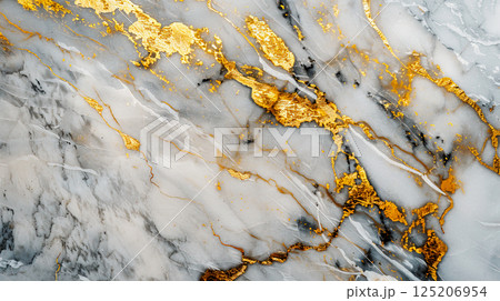 Elegant Marble Texture with Gold Veins and Soft Gray Background 125206954