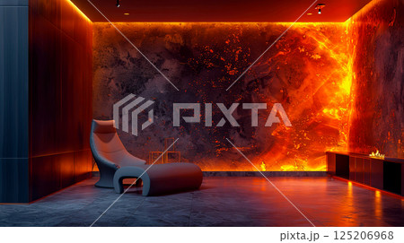 Modern Lounge with Dramatic Lava Wall Design 125206968