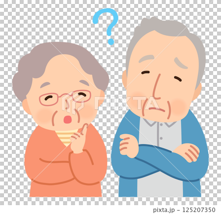 考える表情の老夫婦　悩む　シニア　高齢者　後期高齢者 125207350