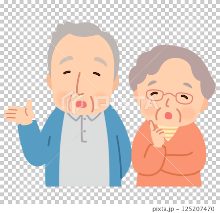 Elderly couple with thinking expressions, doubts, seniors, elderly people, late-stage elderly 125207470