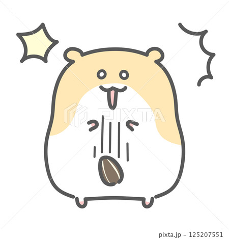 びっくり驚いてひまわりの種を落とすゴールデンハムスター 125207551